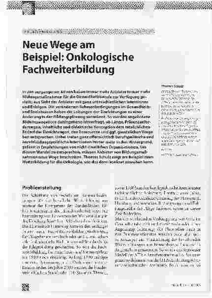 Vorschauseite 1: Neue Wege am Beispiel: Onkologische Fachweiterbildung