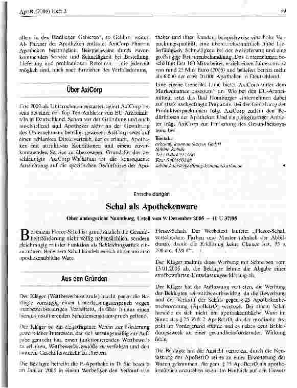 Vorschauseite 1: Entscheidungen: Schal als Apothekenware