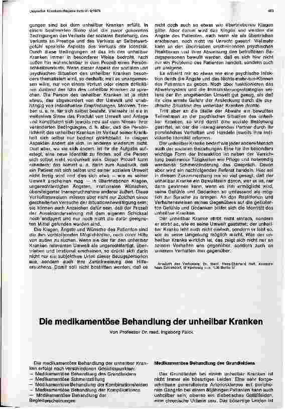 Vorschauseite 1: Die medikamentöse Behandlung der unheilbar Kranken