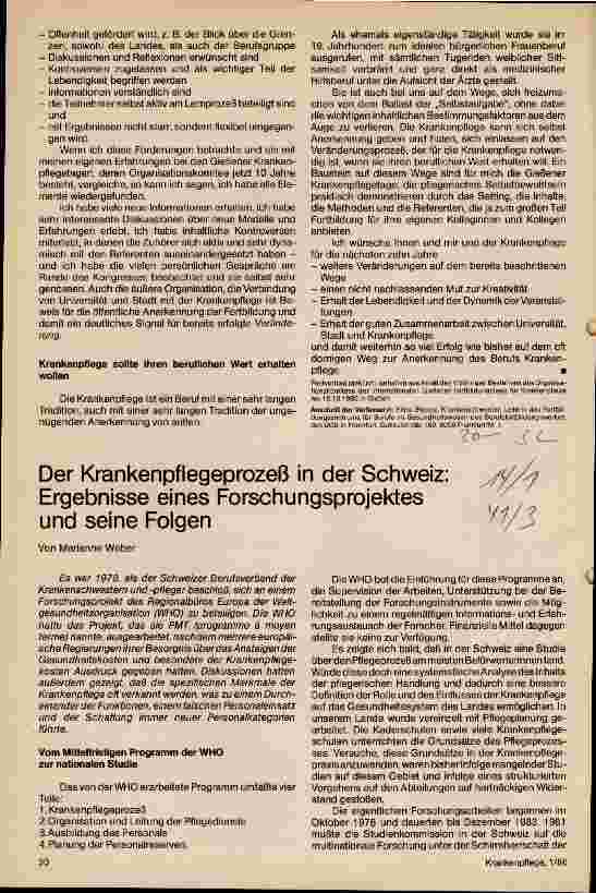 Vorschauseite 1: Der Krankenpflegeprozeß in der Schweiz Ergebnisse eines Forschungsprojektes und seine Folgen
