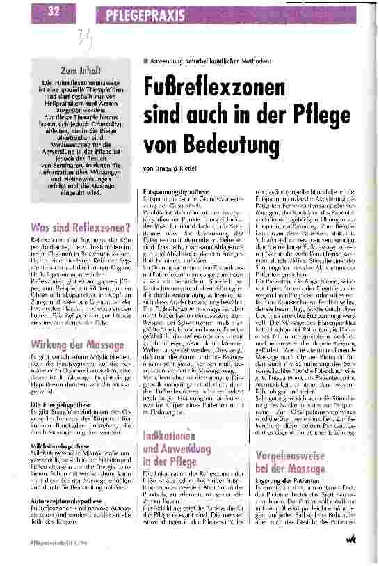 Vorschauseite 1: Fußreflexzonen sind auch in der Pflege von Bedeutung Anwendung naturheilkundlicher Methoden