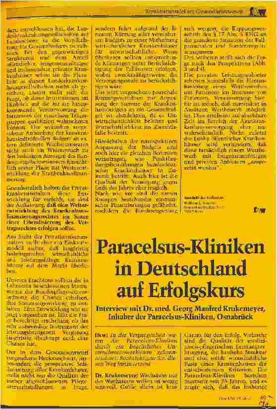 Vorschauseite 1: Parecelsus-Kliniken in Deutschland auf Erfolgskurs