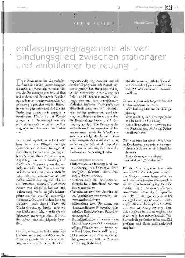 Vorschauseite 1: Entlassungsmanagement als Verbindungsglied zwischen stationärer und ambulanter Betreuung