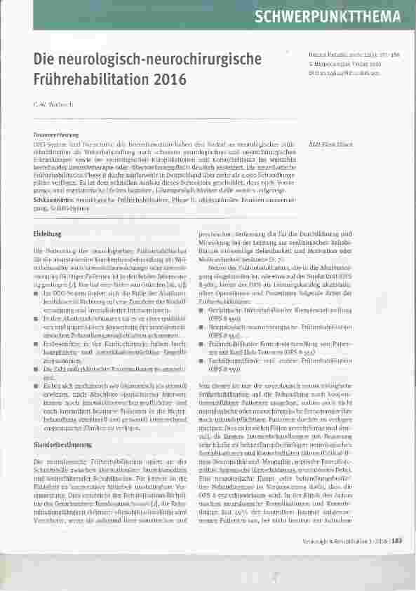Vorschauseite 1: Die neurologisch-neurochirurgische Frührehabilitation 2016