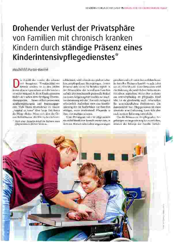 Vorschauseite 1: Drohender Verlust der Privatsphäre von Familien mit chronisch kranken Kindern durch ständige Präsenz eines Kinderintensivpflegedienstes