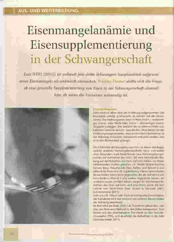 Vorschauseite 1: Eisenmangelanämie und Eisensupplementiemng in der Schwangerschaft