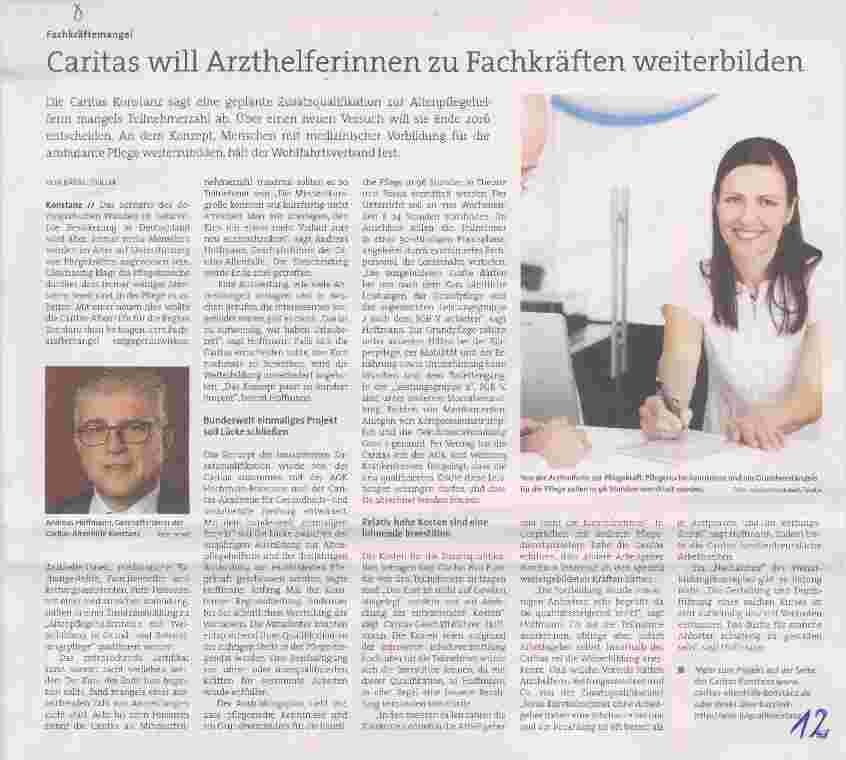 Vorschauseite 1: Caritas will Arzthelferinnen zu Fachkräften weiterbilden