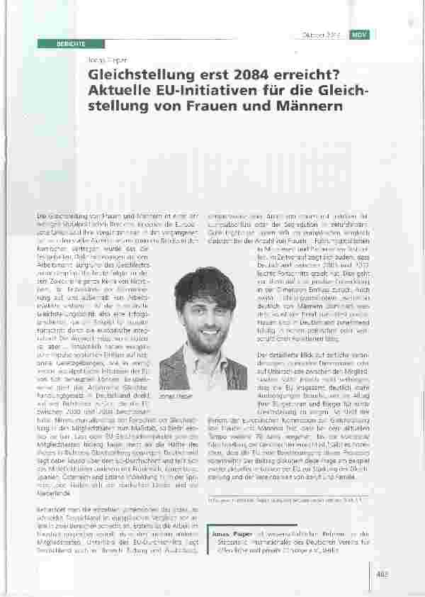 Vorschauseite 1: Gleichstellung erst 2084 erreicht? Aktuelle EU-Initiativen für die Gleich Stellung von Frauen und Männern