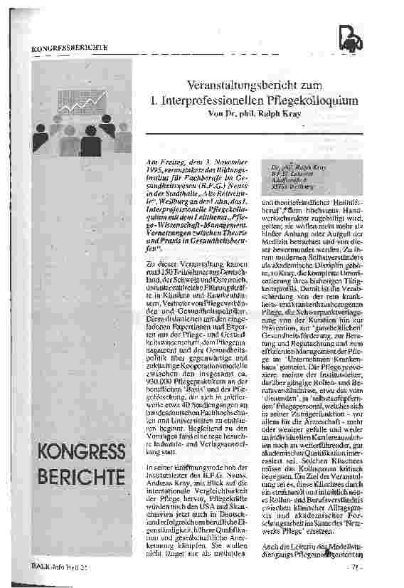 Vorschauseite 1: Veranstaltungsbericht zum 1. Interprofessionellen Pflegekolloquium