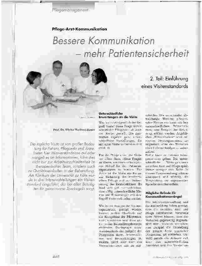 Vorschauseite 1: Bessere Kommunikation - mehr Patientensicherheit2. Teil: Einführung eines Visitenstandards