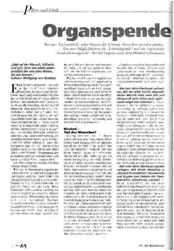 Vorschauseite 1: Organspende Ausdruck gelebter Nächstenliebe?!