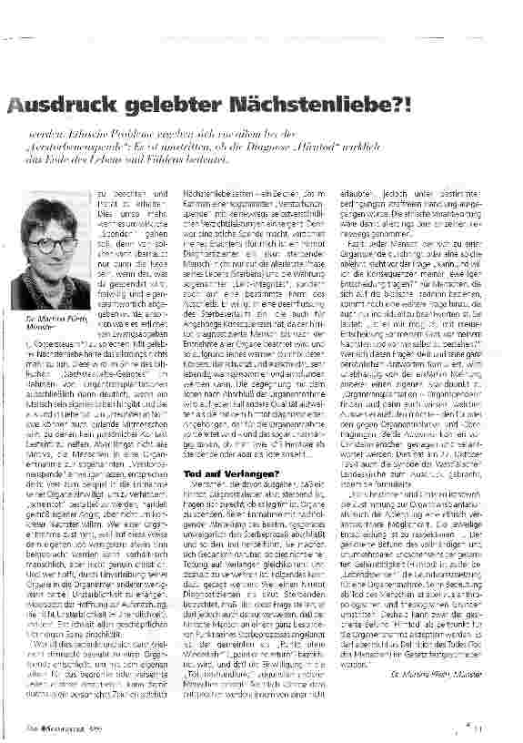 Vorschauseite 2: Organspende Ausdruck gelebter Nächstenliebe?!