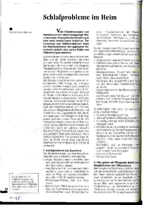 Vorschauseite 1: Schlafprobleme im Heim