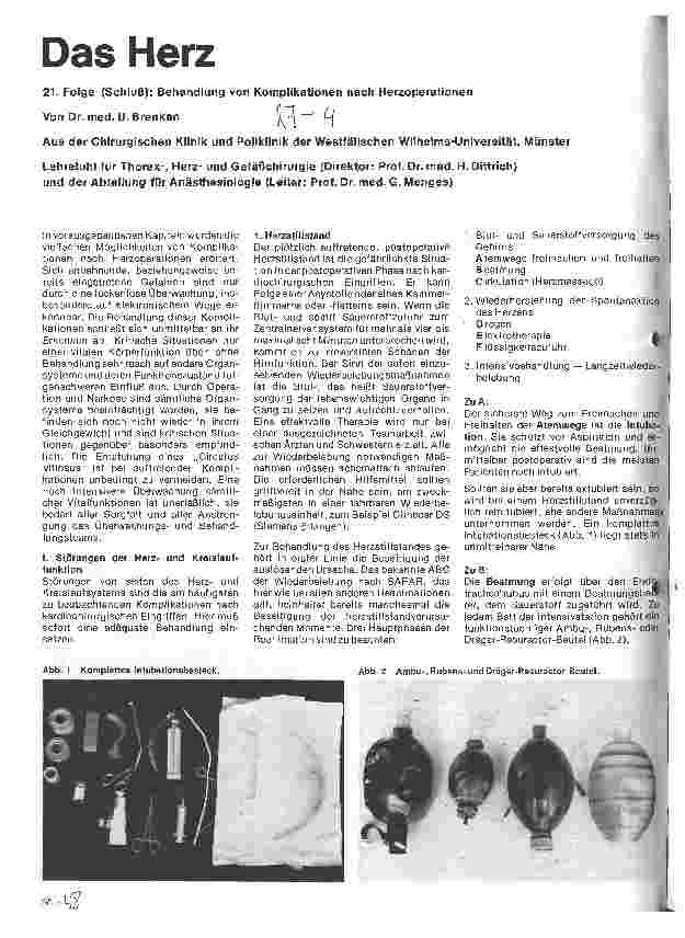 Vorschauseite 1: Das Herz 21. Folge (Schluß) Behandlung von Komplikationen nach Herzoperationen