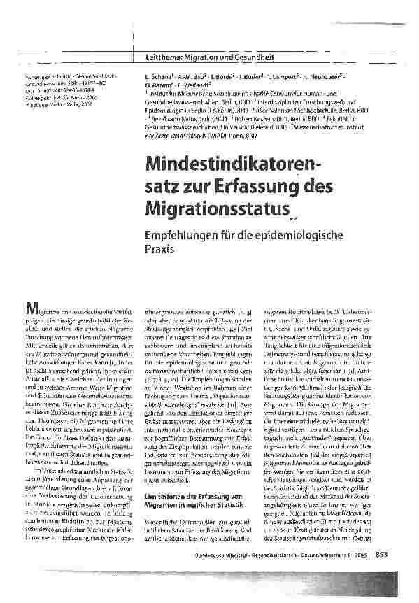 Vorschauseite 1: Mindestindikatorensatz zur Erfassung des Migrationsstatus