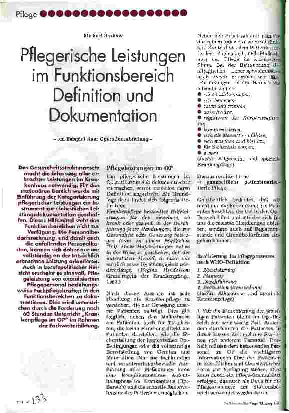Vorschauseite 1: Pflegerische Leistungen im Funktionsbereich Definition und Dokumentation - am Beispiel einer Operationsabteilung