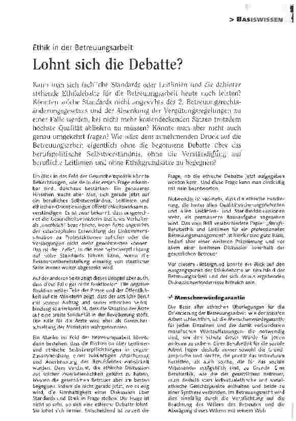 Vorschauseite 1: Ethik in der BetreuungsarbeitLohnt sich die Debatte?