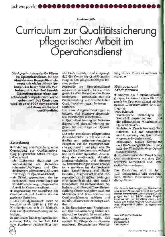 Vorschauseite 1: Curriculum zur Qualitätssicherung pflegerischer Arbeit im Operationsdienst