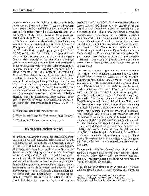Vorschauseite 2: Zur Schutzpflicht der körperlichen Unversehrtheit des Pflegeheims gegenüber seinen Bewohnern