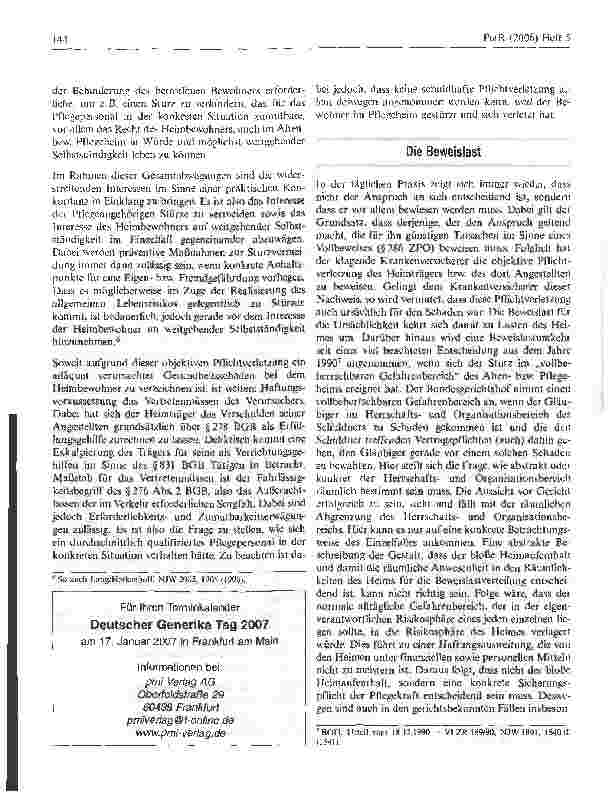 Vorschauseite 3: Zur Schutzpflicht der körperlichen Unversehrtheit des Pflegeheims gegenüber seinen Bewohnern