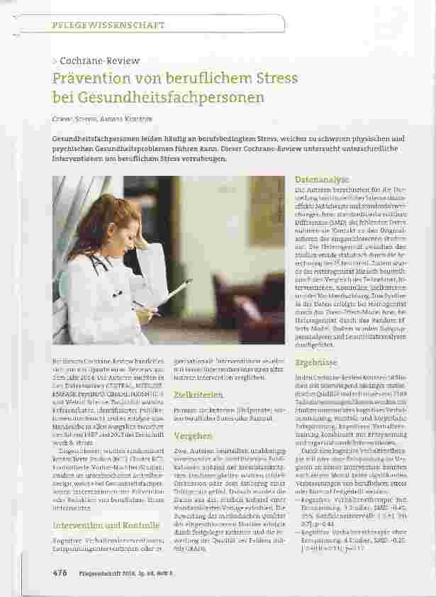 Vorschauseite 1: Prävention von beruflichem Stress bei Gesundheitsfachpersonen