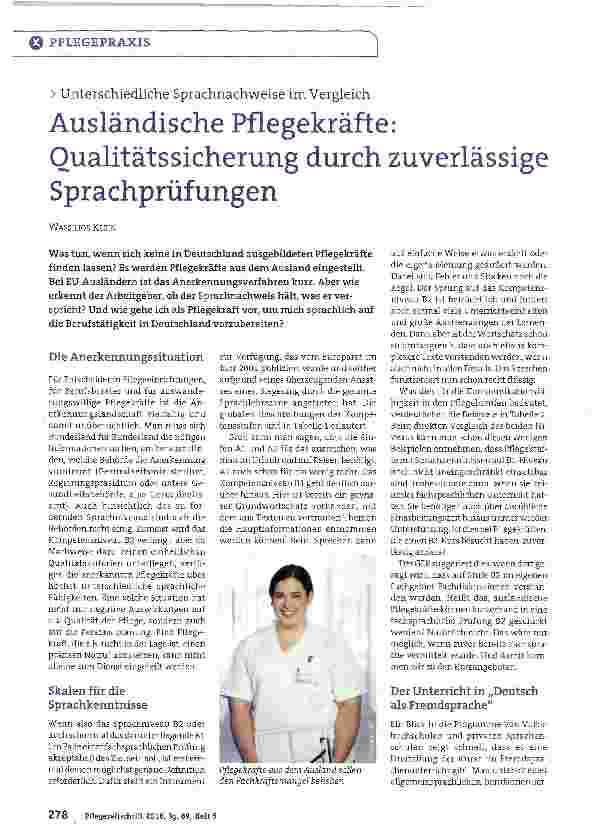 Vorschauseite 1: Ausländische Pflegekräfte: Qualitätssicherung durch zuverlässige Sprachprüfungen