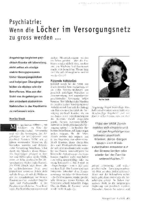 Vorschauseite 1: Psychiatrie: Wenn die Löcher im Versorgungsnetz zu gross werden ...