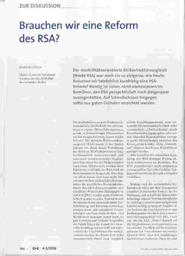 Vorschauseite 1: Brauchen wir eine Reform des RSA?