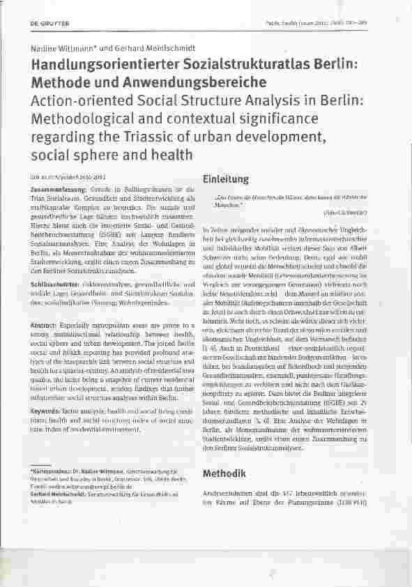 Vorschauseite 1: Handlungsorientierter Sozialstrukturatlas Berlin: Methode und Anwendungsbereiche