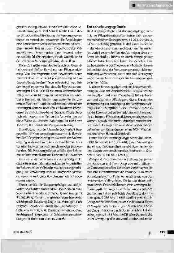 Vorschauseite 2: Falsche Angaben beim Abschluss des Versorgungsvertrages und Vermögensdelikte zum Nachteil von Bewohnern