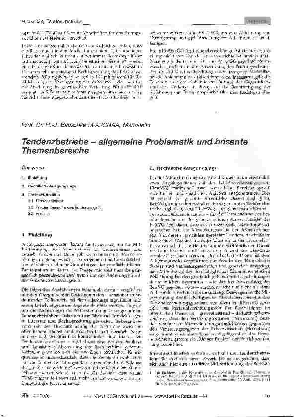 Vorschauseite 1: Tendenzbetriebe - allgemeine Problematik und brisante Themenbereiche