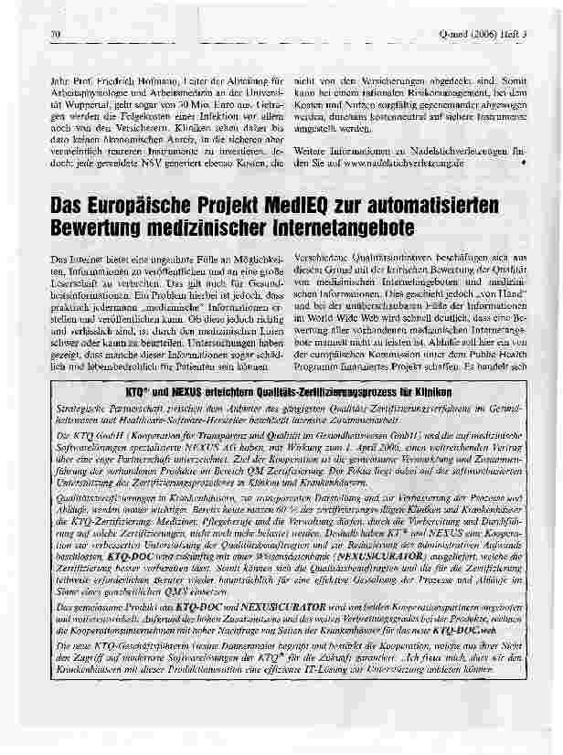 Vorschauseite 2: Nadelstichverletzungen -der bagatellisierte Arbeitsunfall