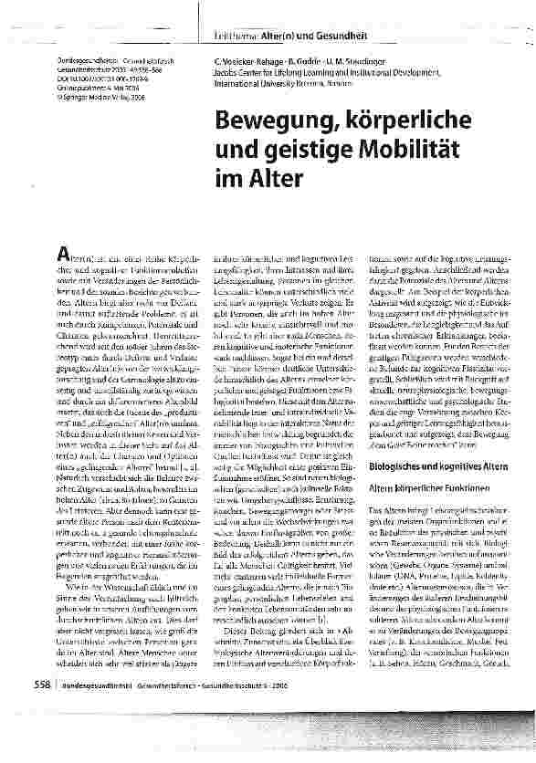 Vorschauseite 1: Bewegung, körperliche und geistige Mobilität im Alter