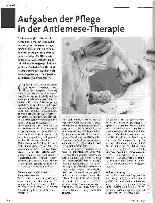 Vorschauseite 1: Aufgaben der Pflege in der Antiemese-Therapie