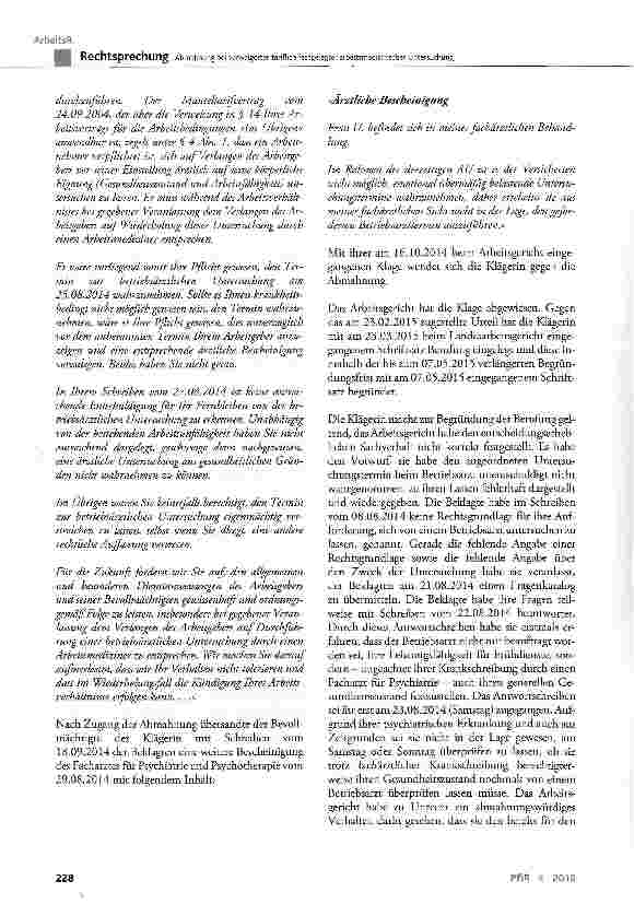 Vorschauseite 4: Abmahnung bei verweigerter tariflich festgelegter arbeitsmedizinischer Untersuchung