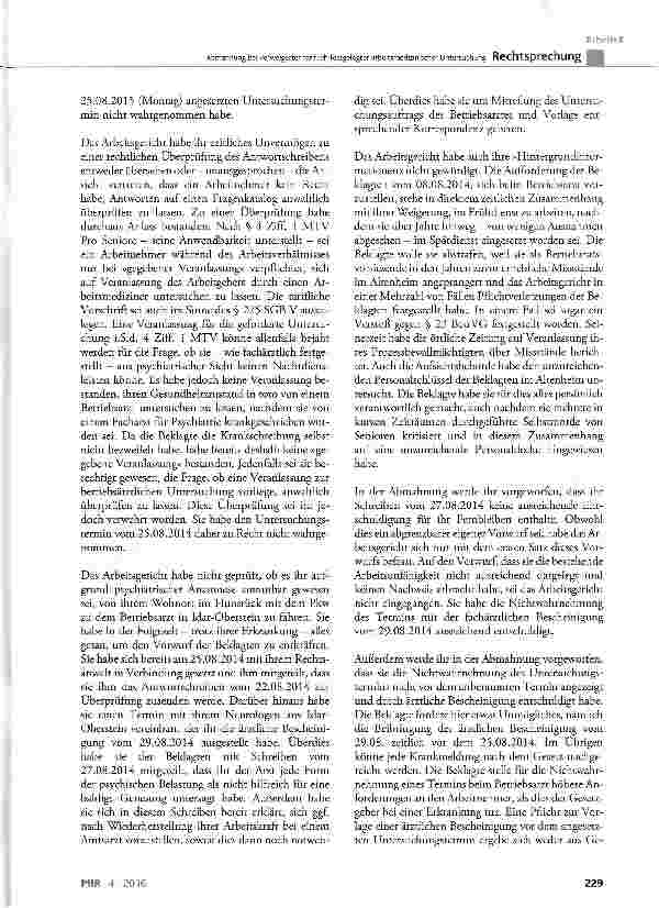 Vorschauseite 5: Abmahnung bei verweigerter tariflich festgelegter arbeitsmedizinischer Untersuchung