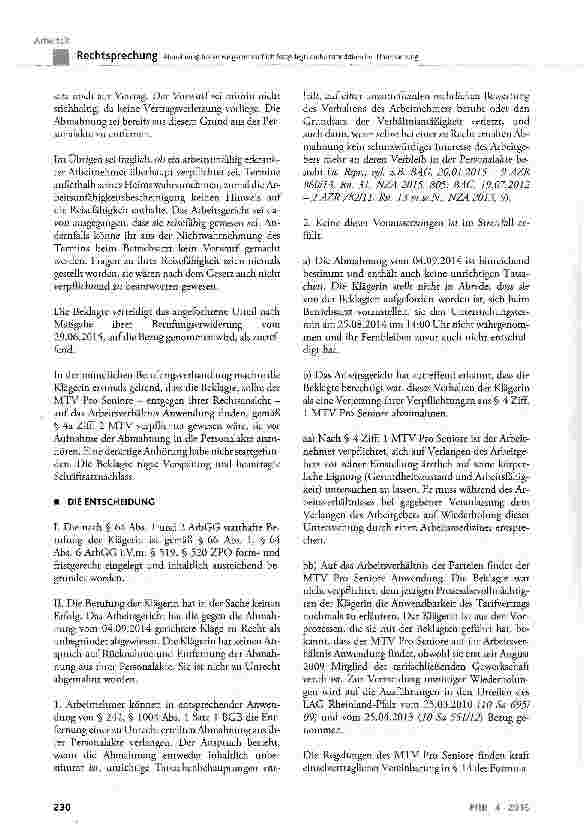 Vorschauseite 6: Abmahnung bei verweigerter tariflich festgelegter arbeitsmedizinischer Untersuchung