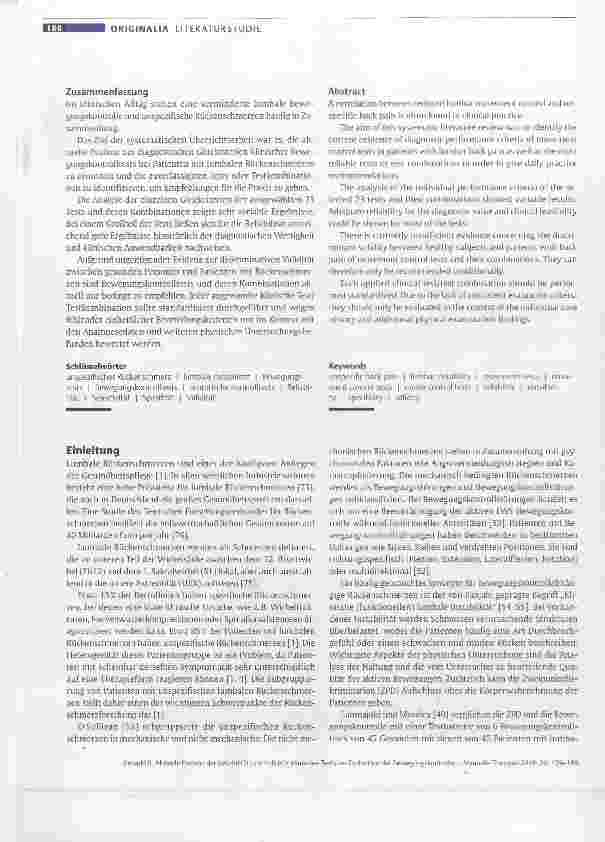 Vorschauseite 2: Aktuelle Evidenz der Reliabilität und Validität klinischer Tests zur Evaluation der Bewegungskontrolle bei lumbalen Rückenschmerzen