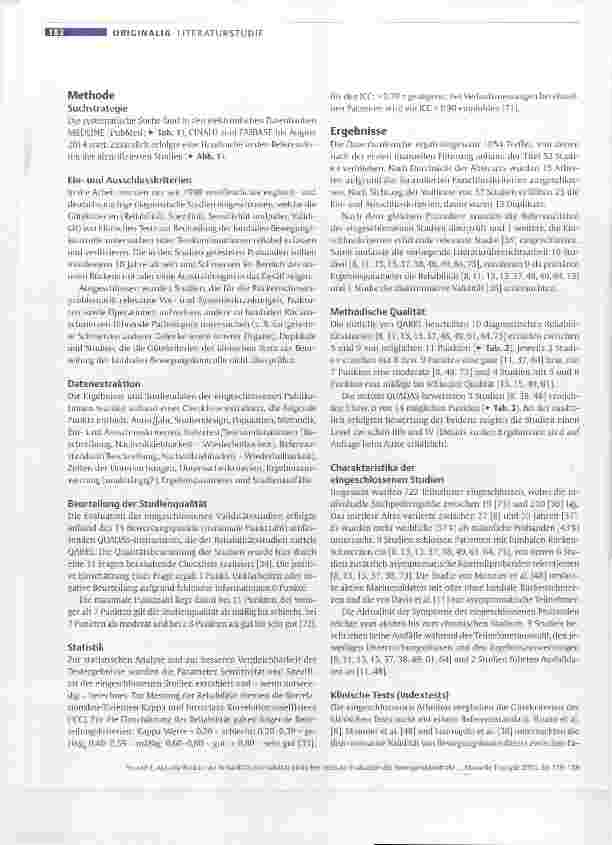 Vorschauseite 4: Aktuelle Evidenz der Reliabilität und Validität klinischer Tests zur Evaluation der Bewegungskontrolle bei lumbalen Rückenschmerzen