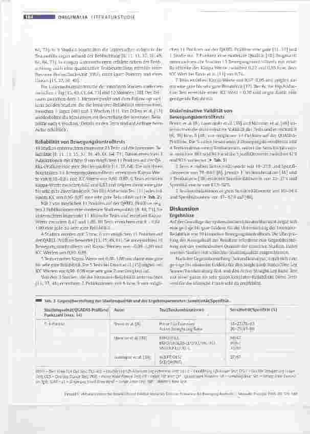 Vorschauseite 6: Aktuelle Evidenz der Reliabilität und Validität klinischer Tests zur Evaluation der Bewegungskontrolle bei lumbalen Rückenschmerzen