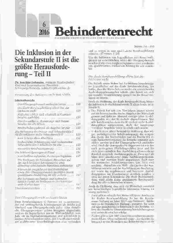 Vorschauseite 1: Die Inklusion in der Sekundarstufe II ist die größte Herausforderung Teil II