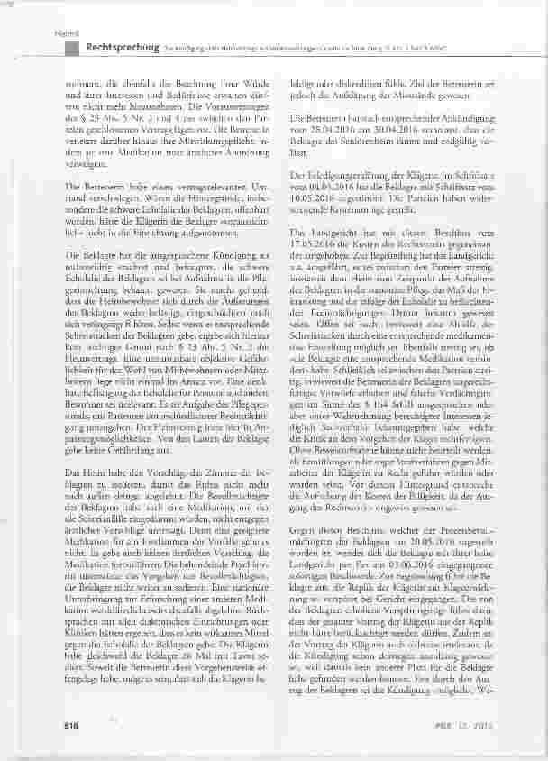 Vorschauseite 3: Zur Kündigung eines Heimvertrags aus einem »wichtigen Grund« im Sinne des § 12 Abs. 1 Satz 3 WBVC