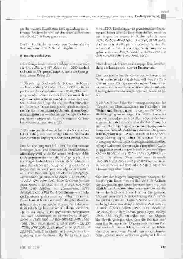 Vorschauseite 4: Zur Kündigung eines Heimvertrags aus einem »wichtigen Grund« im Sinne des § 12 Abs. 1 Satz 3 WBVC