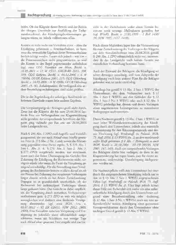 Vorschauseite 5: Zur Kündigung eines Heimvertrags aus einem »wichtigen Grund« im Sinne des § 12 Abs. 1 Satz 3 WBVC