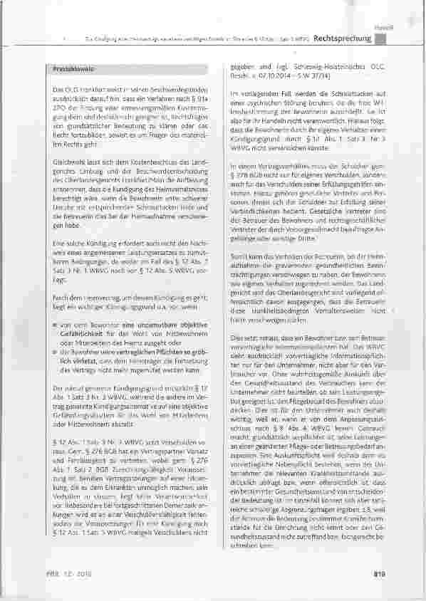 Vorschauseite 6: Zur Kündigung eines Heimvertrags aus einem »wichtigen Grund« im Sinne des § 12 Abs. 1 Satz 3 WBVC
