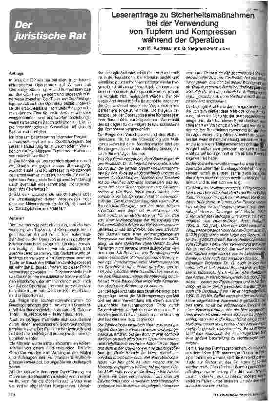 Vorschauseite 1: Leseranfragen zu Sicherheitsmaßnahmen bei der Verwendung von Tupfern und Kompressen während der Operation