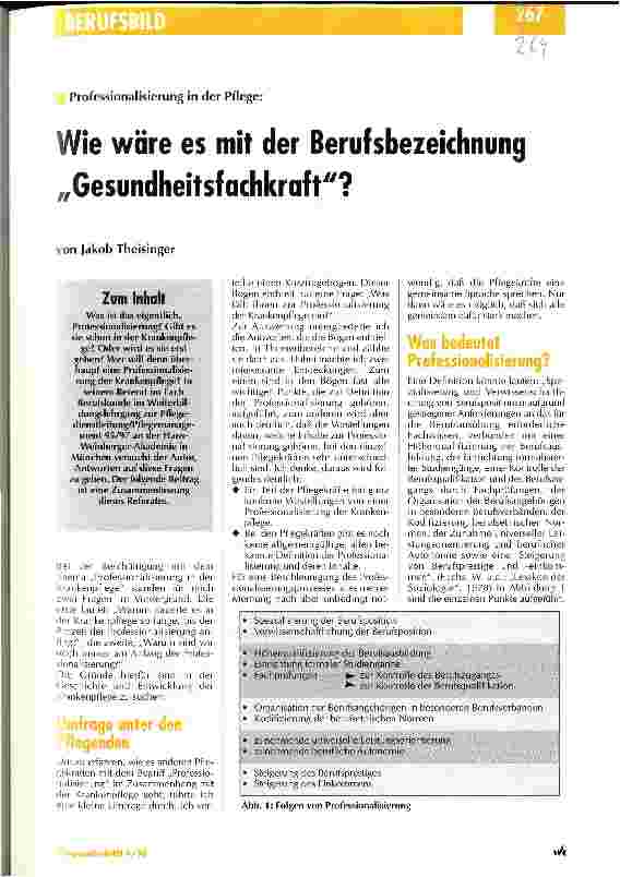 Vorschauseite 1: Wie wäre es mit der Berufsbezeichnung Gesundheitsfachkraft? Professionalisierung in der Pflege