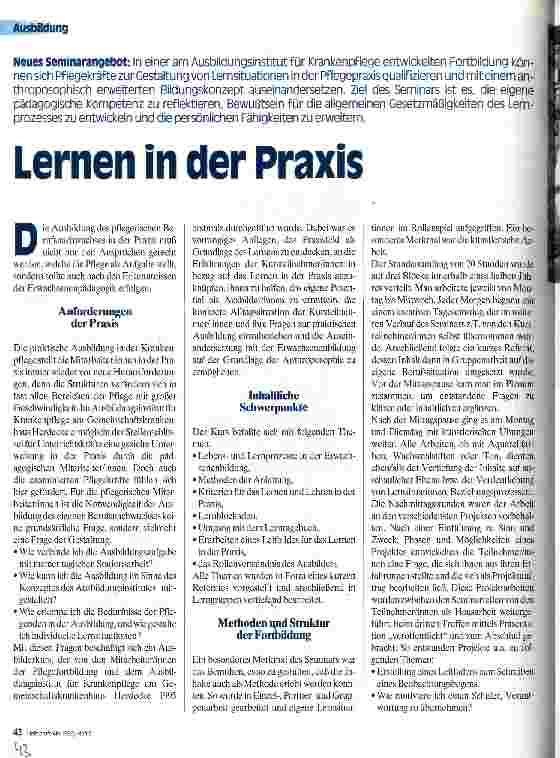 Vorschauseite 1: Lernen in der Praxis Neues Seminarangebot