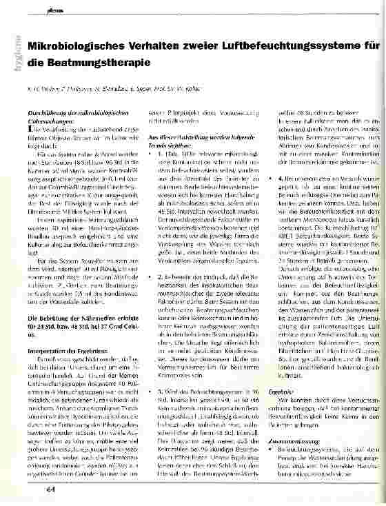 Vorschauseite 1: Mikrobiologisches Verhalten zweier Luftbefeuchtungssysteme für die Beatmungstherapie