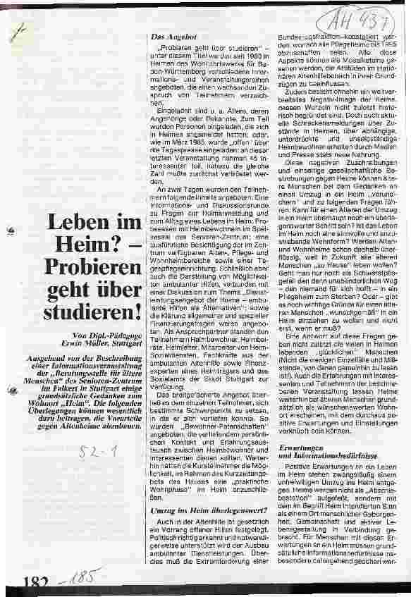 Vorschauseite 1: Leben im Heim? - Probieren geht über studieren!